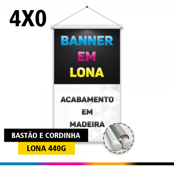 Banner Brilho X cm Lona g x Lona Brilho Madeira e cordinha Gráfica Pica Pau